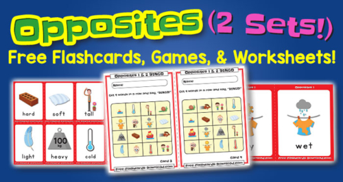 Free Opposites Flashcards Games and Worksheets