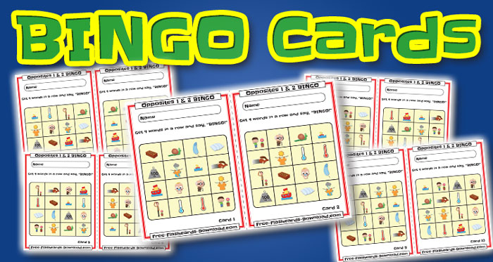 opposites bingo cards 10sets
