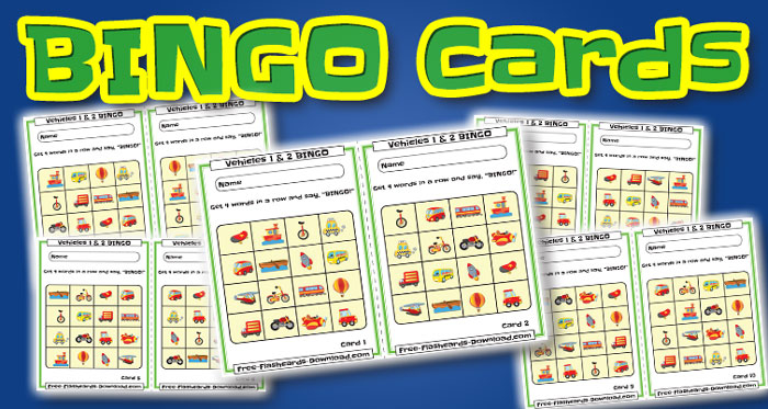 vehicles bingo cards 10sets