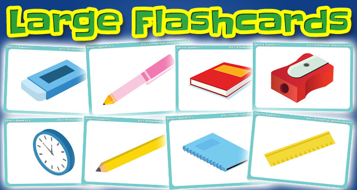 school supplies large flashcards set1